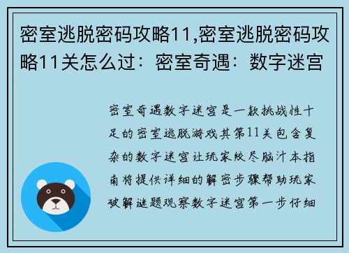 密室逃脱密码攻略11,密室逃脱密码攻略11关怎么过：密室奇遇：数字迷宫的解密指南