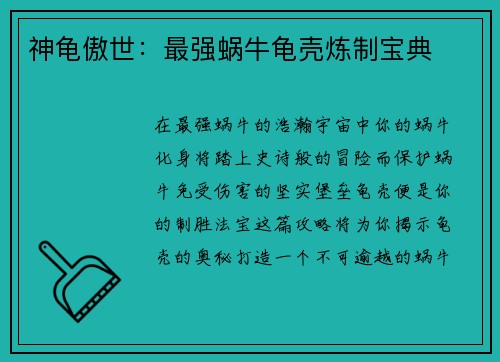 神龟傲世：最强蜗牛龟壳炼制宝典
